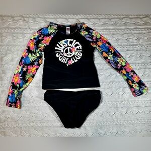 Justice Black and Multicolor Floral Kids' Rash Guard Set #1309